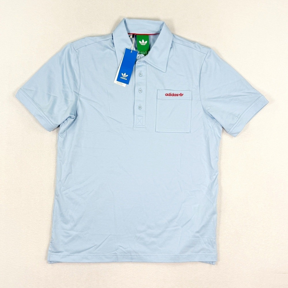 Adidas Originals Trefoil Polo Pocket Golf Shirt 2XL Men Blue Sky/Red JI9112, NEW